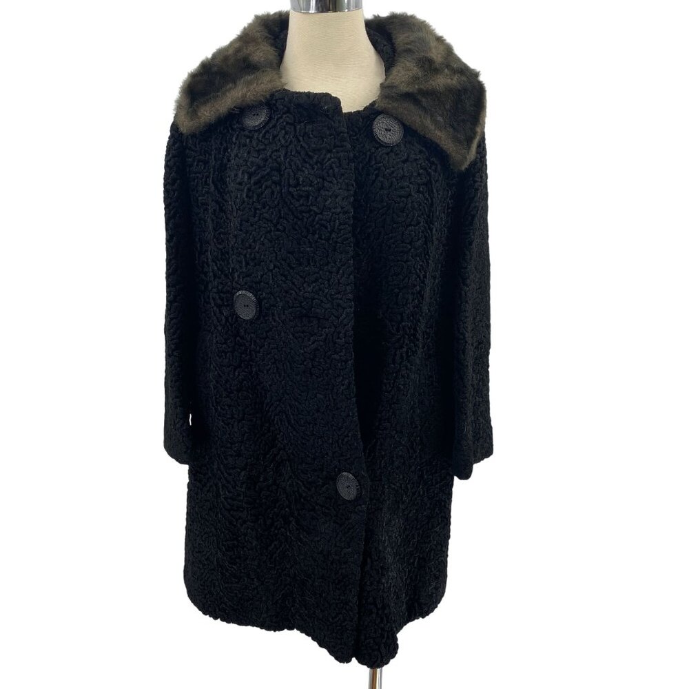 Vintage Miracurl curly lambswool‎ women's jacket coat size medium black